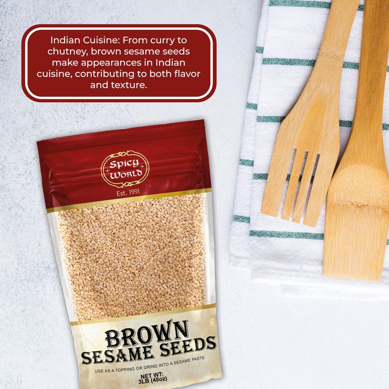 Spicy World Natural Brown Sesame Seeds 3 LB (48oz) -