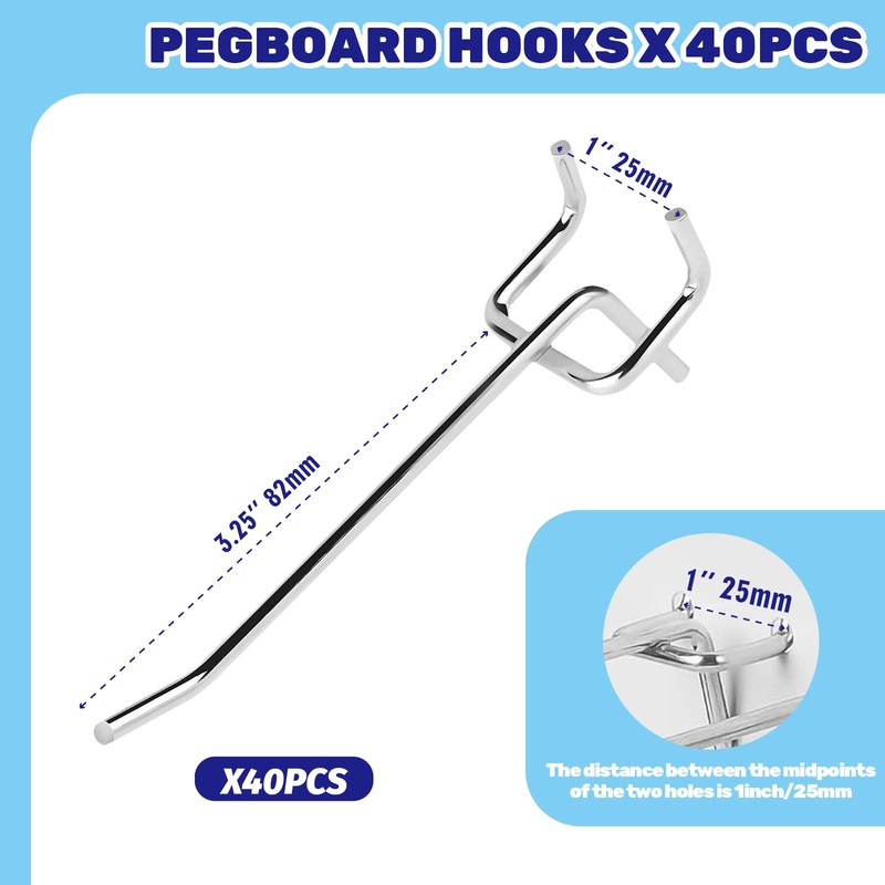 Waltool 40Pcs 4" /100mm Stainless Steel Pegboard Display Hooks Bulk