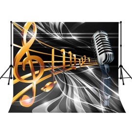 Microphone Music Note Photography Backdrop, Polyester, 9x6ft