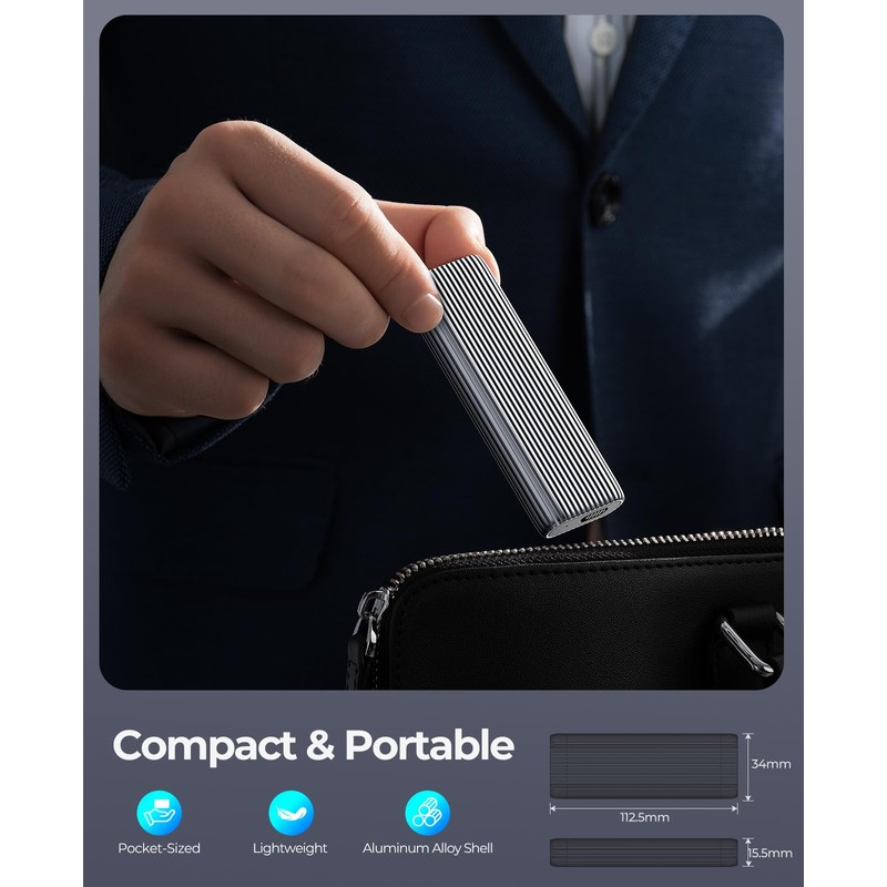 ORICO M.2 NVMe SSD Enclosure, 10Gbps USB3.2 USB-C Tool-free Aluminium