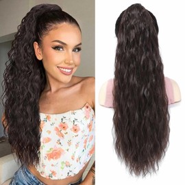Curly Ponytail Extension for Black Women Drawstring Ponytail for Black Women Pony Tails Hair Extensions Dark Brown Ponytail Extension 26 Inch Long Ponytail Extension Clip in Ponytail Hair Extensions