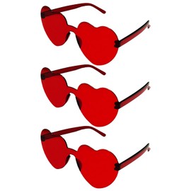 Bliceon 3 Pcs Heart Glasses, Red Heart Shaped Sunglasses, Rimless Red Heart Sunglasses for Birthday Party, Beach Party, Music Party