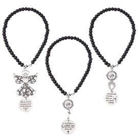 DICOSMETIC 3Pcs Rear View Mirror Accessories Angel Cross Hanging Car Charm Rearview Hanger Ornament Rosary Rearview Mirror Hanging Wood Beaded Car Decoration Bible Religious Gifts for Women Men