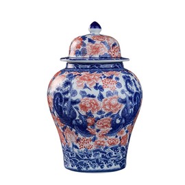 SILINE Porcelain Airtight Canister 45 Oz/1350ml, Blue White with Red Glazed Ceramic Large Food Storage Jar for Cereals, Rice, Tea leaves, Coffee Beans, Herb, Candy, Spices, Nuts (Phoenix)