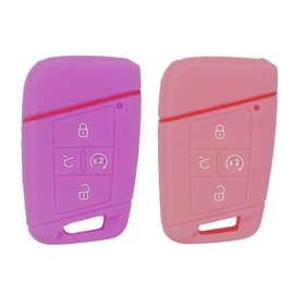 WEIBISS 2 Pack Silicone Key Cover Case Shell Fob Holder Bag Fit for 2021 2020 2019 VW Volkswagen Tiguan Atlas Jetta Passat Golf Alltrack KR5FS14-US 3G0959754T, Pink Purple