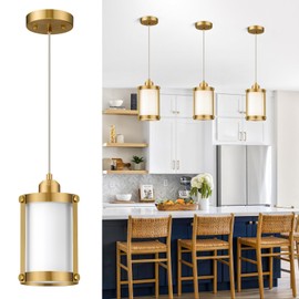 Osimir Brushed Gold Pendant Lights Kitchen Island, 1-Light Modern Brass Mini Hanging Light Fixtures with Milk Glass, Farmhouse Kitchen Pendant Lighting Over Island for Sink, OS-3014-1PBGW