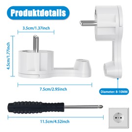 Electric Schuko Plug, Extra Flat Earthing Contact Angle Plug with Folding Handle, 250 V 16 A for Cables up to 3 x 1.5 mm² Flat Connector Euro Plug, White (Pack of 4)