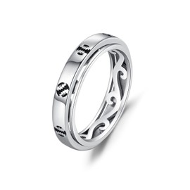JFASHOP Spinner Ringe für Angst 925 Sterling Silber Baseball Spinner Ring Baseball Ring Stressabbau Langeweile Autismus Ringe für Angst Frauen Männer