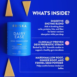 FRISKA Dairy Ease | Digestive Enzymes and Probiotics Supplement | Promotes Better Digestion | Natural Lactose Intolerance Relief & Support | 30 Capsules