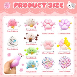 Soulchen 12 Pcs Squishy Stress Toy Kit Squeeze Fidget Toys Include 5 Hamster 4 Cat Paws 2 Waffles 1 Rice Ball Stress Relief Sensory Balls for Adults Relieve Anxiety Birthday Party Favors