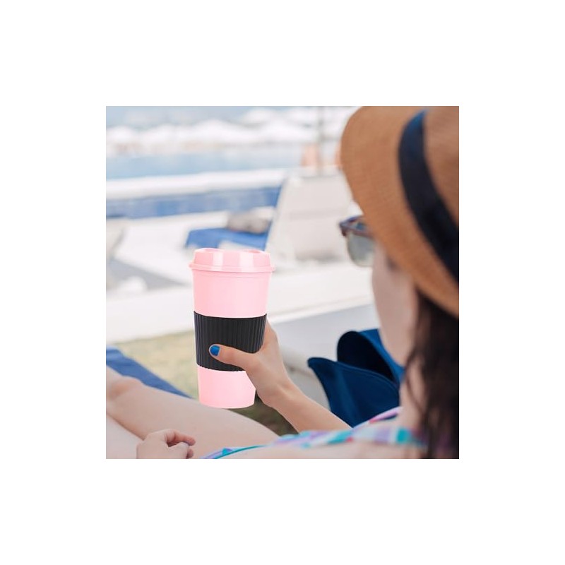 Yisituo Plastic Coffee Cups with Lids, 12 Pack 480ml Reusable