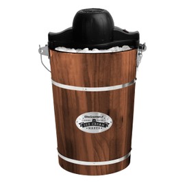 Elite Gourmet EIM949 Old Fashioned 6 Quart Vintage Walnut Wood Bucket, Electric Ice Cream Maker Machine Appalachian, Uses Ice and Rock Salt