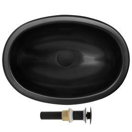 LQS Black Oval RV Kitchen Sinks, 16.73" x 11.81" Small Bathroom Sinks, Stainless Steel Small Sink with Oval RV Kitchen Sink Features, Includes Sink Drain Assembly