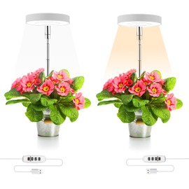 Monehet 2Pcs Plant Grow Light, Full Spectrum, Brightness Adjustable, Auto 3/9/12H Timer, 6.69”-24” Height Adjustable, White, Aluminium, Ideal for Small Medium Plants