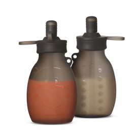 haakaa Hippo Wide Opening Silicone Goody Pouch – Reusable Baby Food Pouches, Reusable Pouches for Toddlers, Wide Neck for Quick & Clean Filling of Homemade Snacks, 9oz, 2 Pack, 6m+ (Grey)