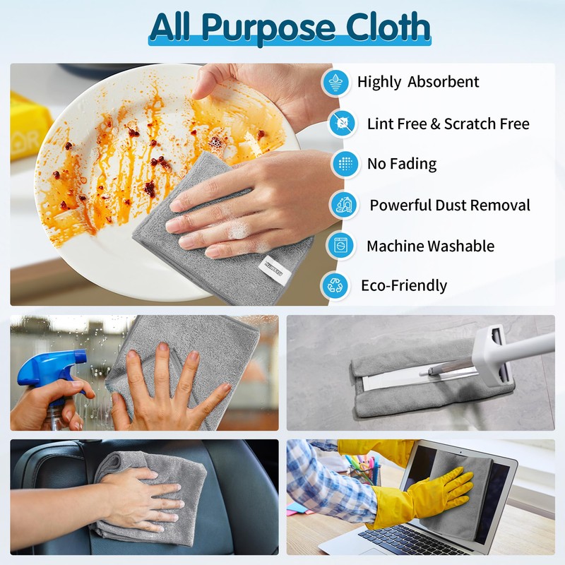FIXSMITH Grey Microfiber Cleaning Cloth -Pack of 12, Highly Absorbent