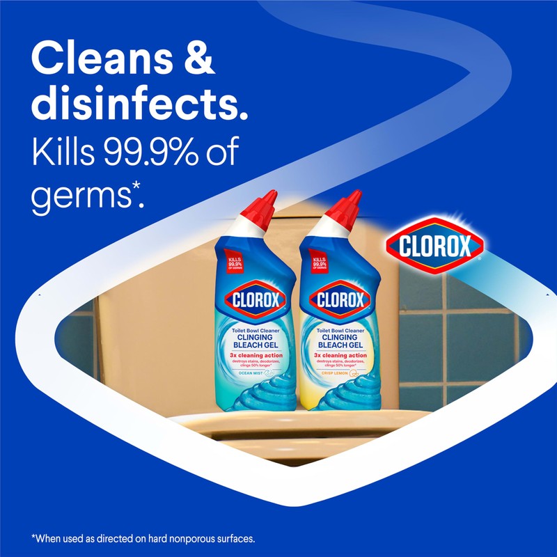 CLOROX Toilet Bowl Cleaner Clinging Bleach Gel, Ocean Mist, 24
