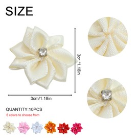 30PCS Beige Polyester Ribbon Flowers 3cm Rhinestone Artificial Fabric Flowers Sewing Appliques Embellishments for DIY Crafts Clothing Hair Accessory