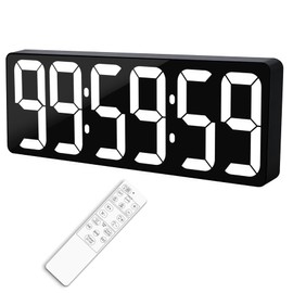 TXL 17.2" Large Digital Timer Clock, Countdown Timer for Classroom Home Gym Kitchen Office, LED Wall Clock with Remote Control, 4 Dimmable Brightness, 12/24H, Auto DST(White)