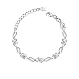 Luckilemon Silver Bracelet for Women,wave Bracelet Shiny Crystal Diamond Adjustable Bracelet Mother's Day Jewelry Gift Birthday Christmas Gifts for Women Mom Wife