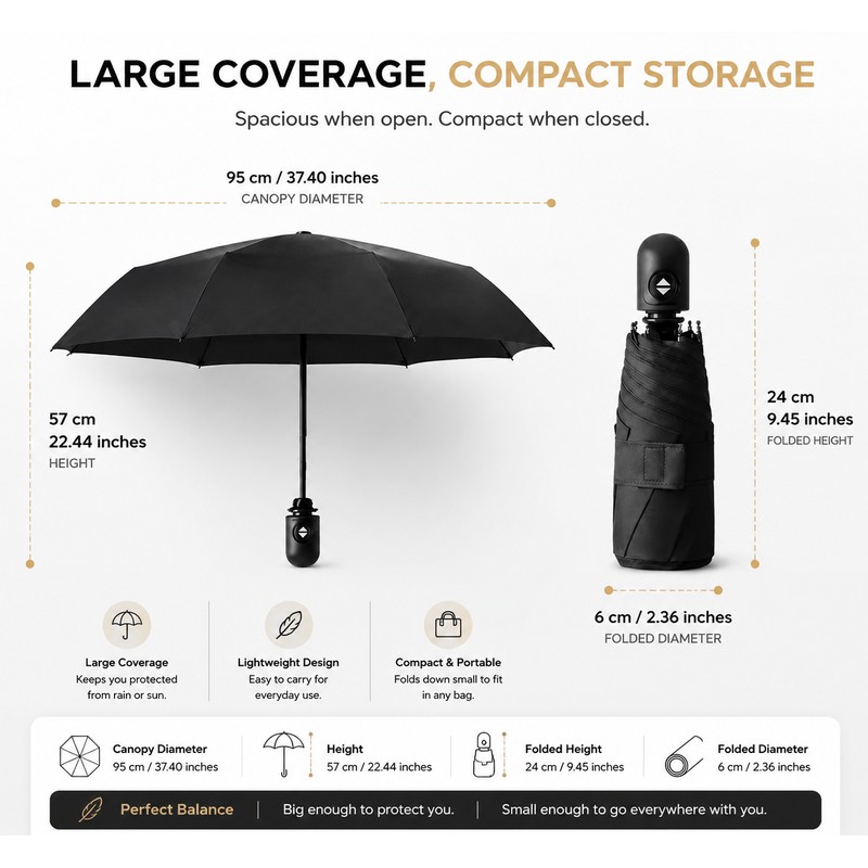 Automatic Folding Umbrella for Rain & Sun Protection – Lightweight