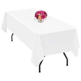 Teruntrue 1 Pack White Polyester Tablecloth 140 x 240 cm Polyester Fabric Table Cloth Wrinkle Resistant Washable Rectangle Table Cover,for Wedding,Birthday,Party,Banquets Decorate