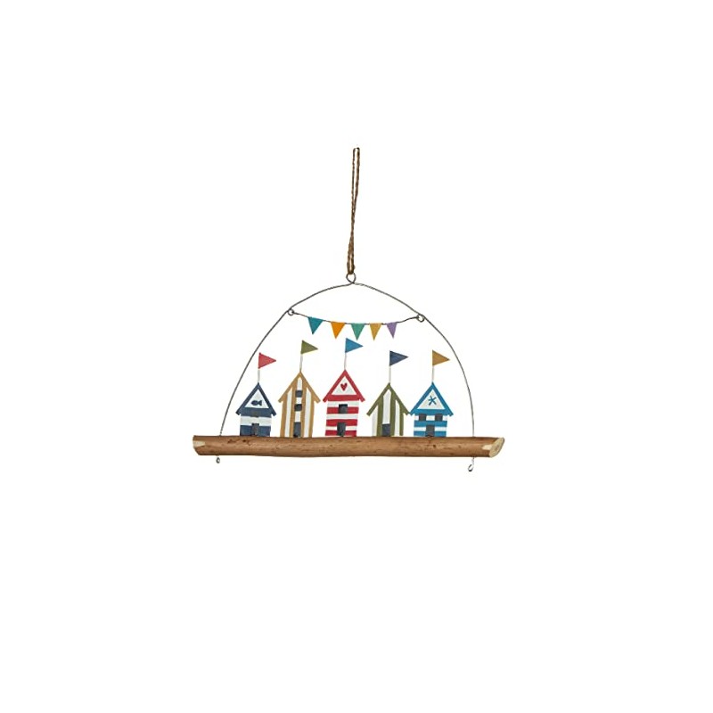 "Rustic Beach Huts with Flags in Driftwood" Decorative Seaside Theme