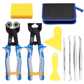 SPEEDWOX 10PCS Heavy Duty Glass Mosaic Nippers Tile Cutting Pliers Set with Tweezers Scrapers Double-ended Hook Spatula Sponge Leather Zipper Bag Stained Glass Tools Mosaic Tools Kit