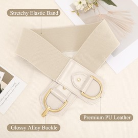 WHIPPY Women Elastic Stretchy Wide Waist Belt for Dresses Vintage Ladies Elastic Belts Woman Gold Buckle Beige with Gold Buckle M