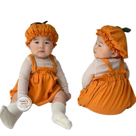 Sunyhom Halloween Costume, Baby Pumpkin, Romper, Coverall, Pumpkin Costume, Boys and Girls, Costume, 66, 73, 80, Costume, Romper, Newborn, Includes Hat, Commemorative Photo (Pumpkin, 35.4 inches (90