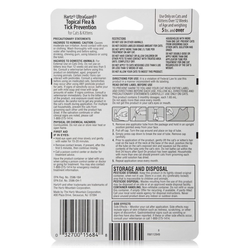 Hartz UltraGuard Topical Flea & Tick Prevention for Cats and