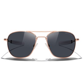MERRY'S Classic Square Aviator Military Polarized Sunglasses for Men or Women S8636, 22k Rose Gold Frame/Black Polarized Lens, Lens Width: 55 Millimeters
