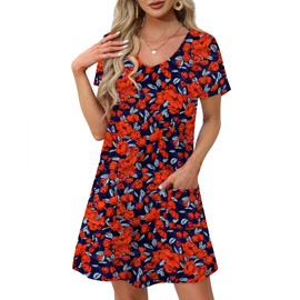 OFEEFAN Spring Flower Dresses for Women 2025 V Neck Coverup Beach T Shirts Dress with Pockets Casual Sundresses Floral 06 M