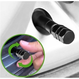 Black Hex Aluminum Tire Valve Stem Caps - 4 Pack - Universal