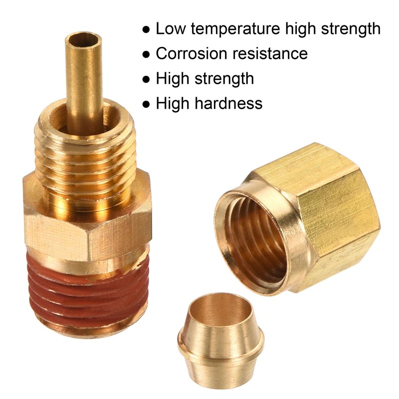 sourcing map Brass Compression Tube Fitting 1/4NPT x 1/4" Tube