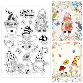 GLOBLELAND Gnome Silicone Clear Stamps Spring Flower Bee Butterfly Transparent Stamps for Birthday Valentine Cards Making DIY Scrapbooking Photo Album Decoration Paper Craft