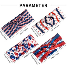Diulazin 4PCS Patriotic Headband American Flag with Twisted Knot Design Hair Band Knot，Stretchy Athletic Headband Wide Knot Head Wraps Unisex for Independence Day Yoga Running Exercise (headband-01)