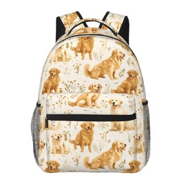 ainori Cute Golden Retriever Backpack, Polyester Backpacks with Straps, 11.4inx5.9inx15.7in, Multi-Pocket Storage Bookbag, Ideal For School Travel Work Hiking Camping, Boys Girls and Pet Lovers Gifts