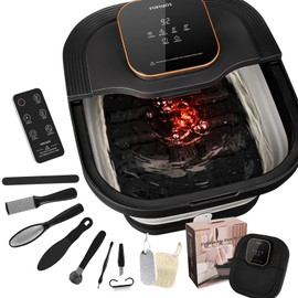 FOFOJÔY Collapsible Foot Spa Bath with Heat and Massage Roller, Bubble, Temperature Control, Remote Control, Foot Pedicure Kit, Pedicure Foot Spa