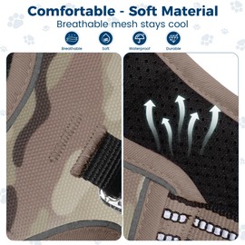 Funfox Dog Harness No Pull, Adjustable Pet Vest Harness, Super Soft Material with Vertical Handle Easy Control, Reflective Night Walking, 2 Leash Clips for Small Sized Dogs, Camo Green, S