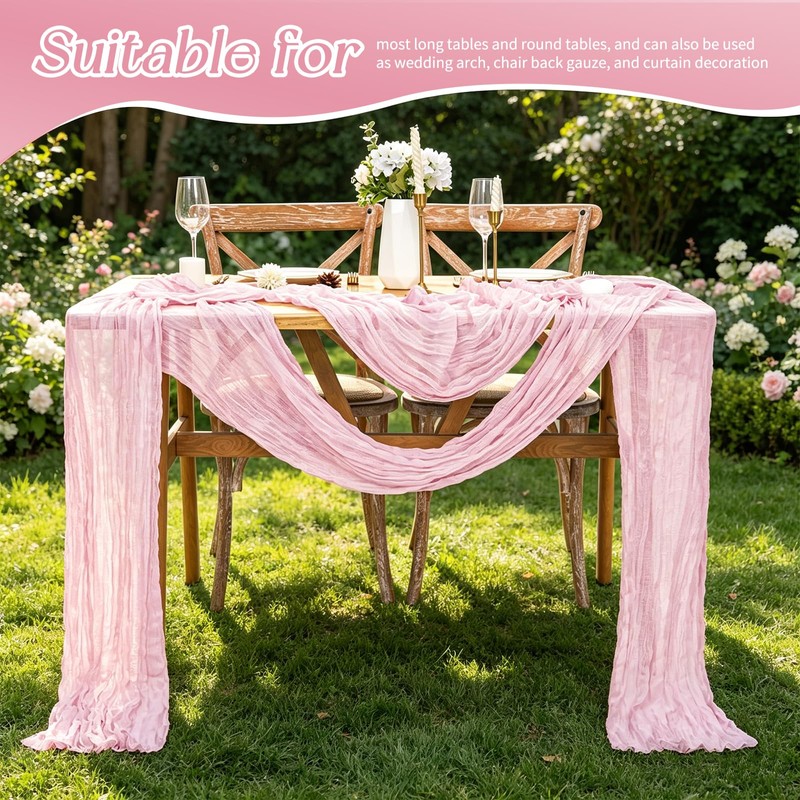 4 Pack Pink Table Runner 17 x 108inch Cheesecloth Table