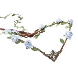 MOSTORY Blue Fairy Flower Headpiece - Woodland Elf Crown for Renaissance Accessories Women, Forest Floral Circlet with Vine for Renfaire Cosplay Photo Shoot