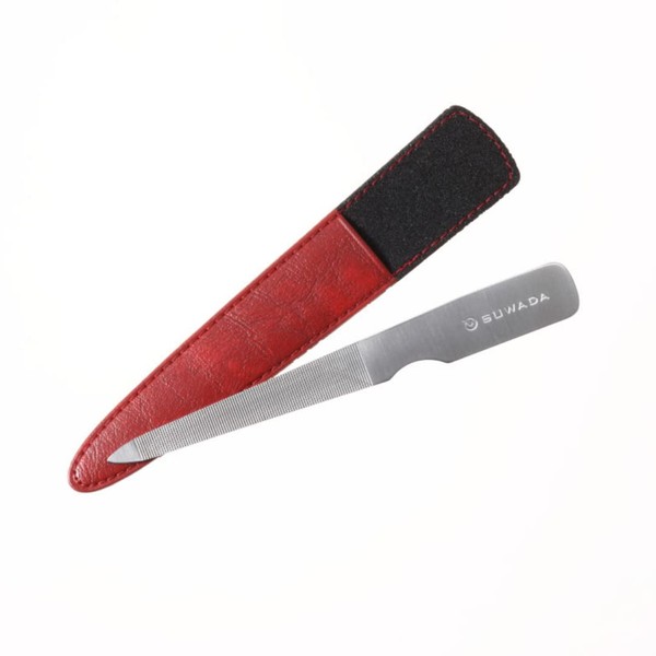 SUWADA Stainless Steel Nail File 4.3 inches (110 mm) with Case (Red) Made in Japan