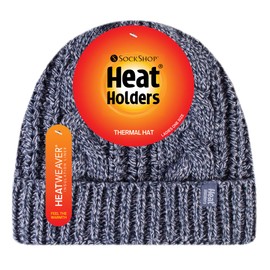 HEAT HOLDERS - Women's Inner Fleece Winter Warm Cable Knit Beanie Knitted Hat with Envelope, Blue (TOR)