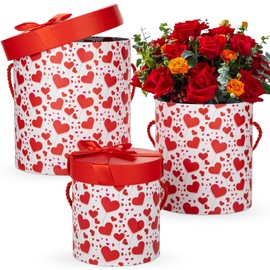 Oairse Set of 3 Storage Boxes Gift Box with Lid Round Gift Box Cardboard Gift Box for Wedding Birthday Gift Packaging Mother's Day Gift