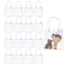 Vesaneae 16 PCS Clear PVC Gift Bags, Gift Wrap with Handle, 15 x 16 x 7 cm Reusable Waterproof Shopping Bags for Birthday Party Wedding Retail