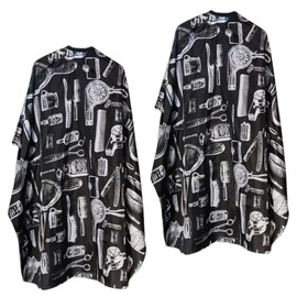 LUFFLOK 2 Pcs Barbers Cape, Black Stamp Duty Hairdressing Gown, Hair Salon Cutting cape, Waterproof Barber Cape, Professional Barbering Cape for Hair Styling, Cutting and Coloring Styling (2 Pcs)