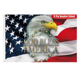 3ply God Bless America with Eagle Flag 3x5 Ft Double Layers Heavy Duty Durable Large Flag Banner Outdoor Indoor Decorations with 2 Brass Grommets