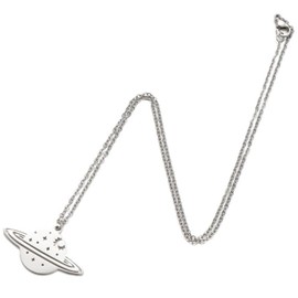 Dreuyet Saturn Necklace for Women Stainless Steel Stereo Sun Saturn Necklace Dainty Moon Star Saturn Necklace Charms Jewelry Gifts for Her Mom Wife (Silver Moon Saturn)