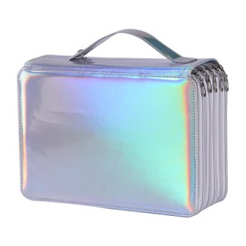 Shulaner 250 Slots Colored Pencil Case with Zipper Closure Pencils Bag Waterproof PU Leather Pen Organizer Storage Holder for Artist (Silver)